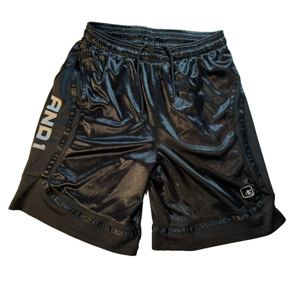 AND1 Mens Basketball Shorts Black Shiny Athletic Gym Hoops ANM201SH00 Sz Medium